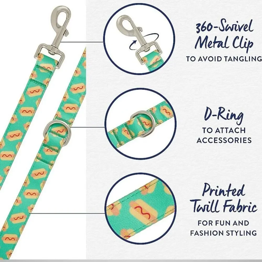 Top Paw Hot Dog Graphic Nylon Dog Leash 4 FT Green‎ D-Ring Handle Standard